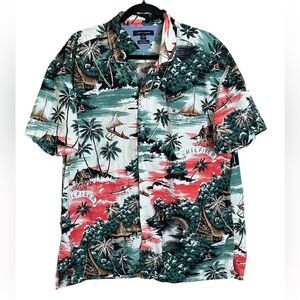 Tommy Hilfiger Men's Scenic Print Custom-Fit Patterned Button-Down Shirt. XXL